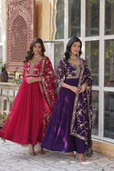 Embroidered Georgette Gown With Dupatta-ISKWGN180476113
