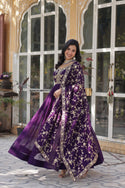 Embroidered Georgette Gown With Dupatta-ISKWGN180476113