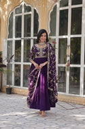 Embroidered Georgette Gown With Dupatta-ISKWGN180476113