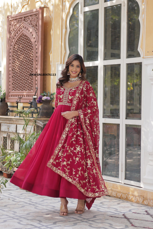 Embroidered Georgette Gown With Dupatta-ISKWGN180476113