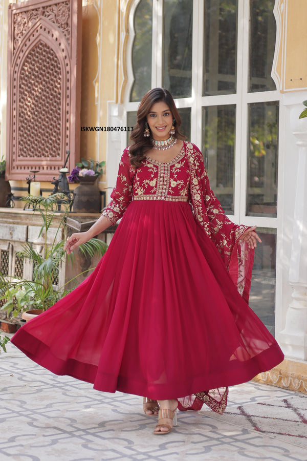 Embroidered Georgette Gown With Dupatta-ISKWGN180476113