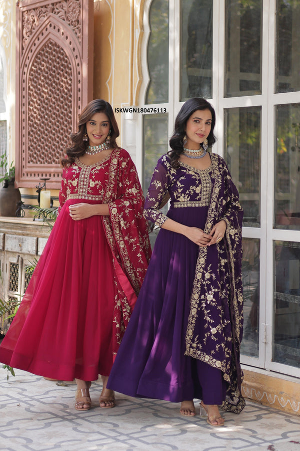 Embroidered Georgette Gown With Dupatta-ISKWGN180476113