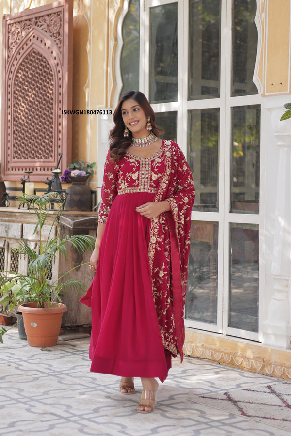 Embroidered Georgette Gown With Dupatta-ISKWGN180476113