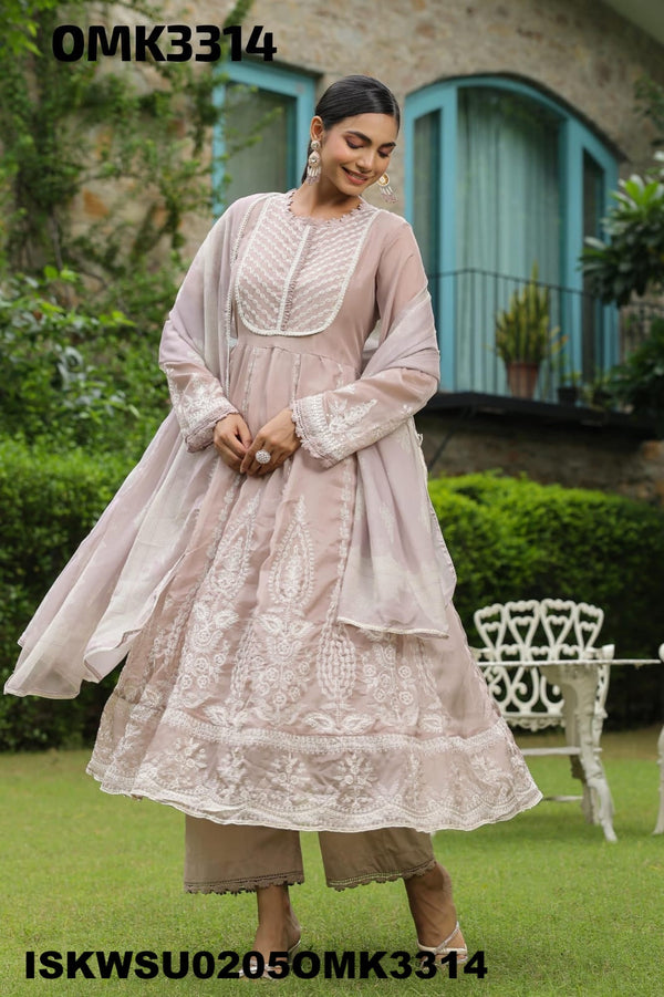 Embroidered Organza Anarkali Kurti With Pant And Digital Printed Dupatta-ISKWSU0205OMK3314