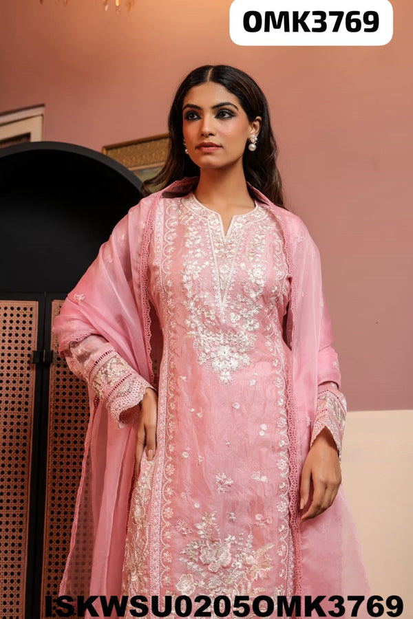 Embroidered Organza Kurti With Shantoon Pant And Dupatta-ISKWSU0205OMK3769