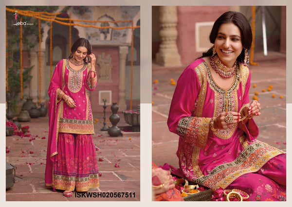 Embordered Chinon Kurti With Digital Printed Sharara And Dupatta-ISKWSH020567511