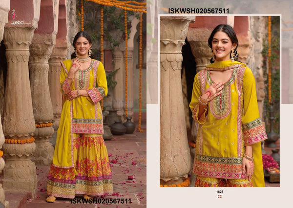 Embordered Chinon Kurti With Digital Printed Sharara And Dupatta-ISKWSH020567511