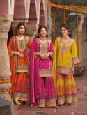 Embordered Chinon Kurti With Digital Printed Sharara And Dupatta-ISKWSH020567511