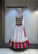 Sequined Khadi Cotton Lehenga With Blouse And Lagdi Patta Dupatta-ISKWNAV04058723
