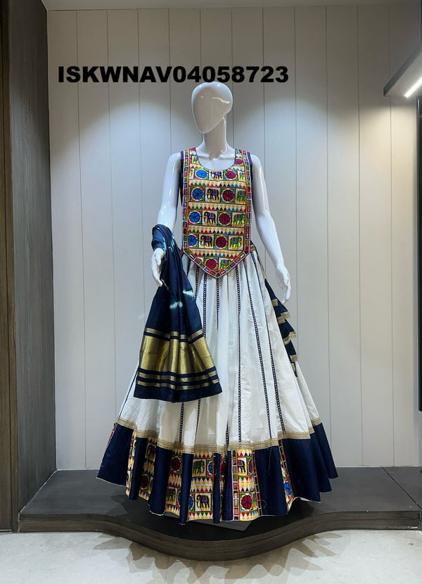 Sequined Khadi Cotton Lehenga With Blouse And Lagdi Patta Dupatta-ISKWNAV04058723