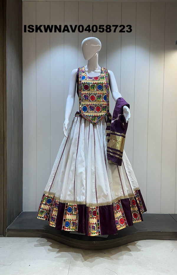Sequined Khadi Cotton Lehenga With Blouse And Lagdi Patta Dupatta-ISKWNAV04058723
