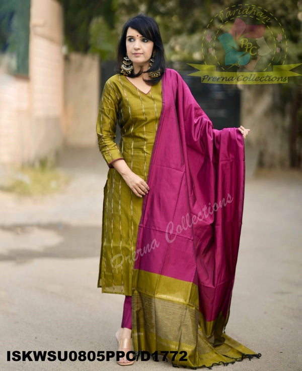 Ikkat Weaved Silk Kurti With Pant And Dupatta-ISKWSU0805PPC/D1772