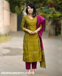 Ikkat Weaved Silk Kurti With Pant And Dupatta-ISKWSU0805PPC/D1772
