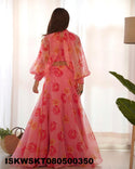 Floral Printed Organza Skirt With Tabby Organza Silk Blouse-ISKWSKT080500350