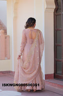 Embroidered Chiffon Gown With Dupatta-ISKWGN080500351