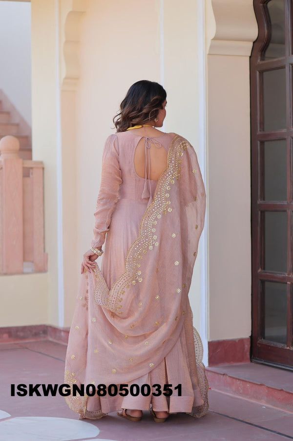 Embroidered Chiffon Gown With Dupatta-ISKWGN080500351
