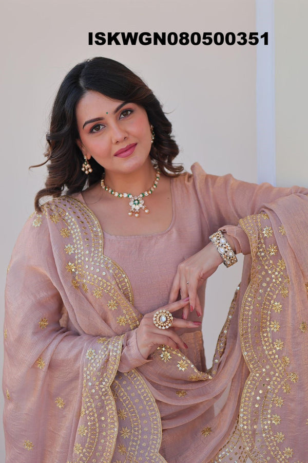 Embroidered Chiffon Gown With Dupatta-ISKWGN080500351