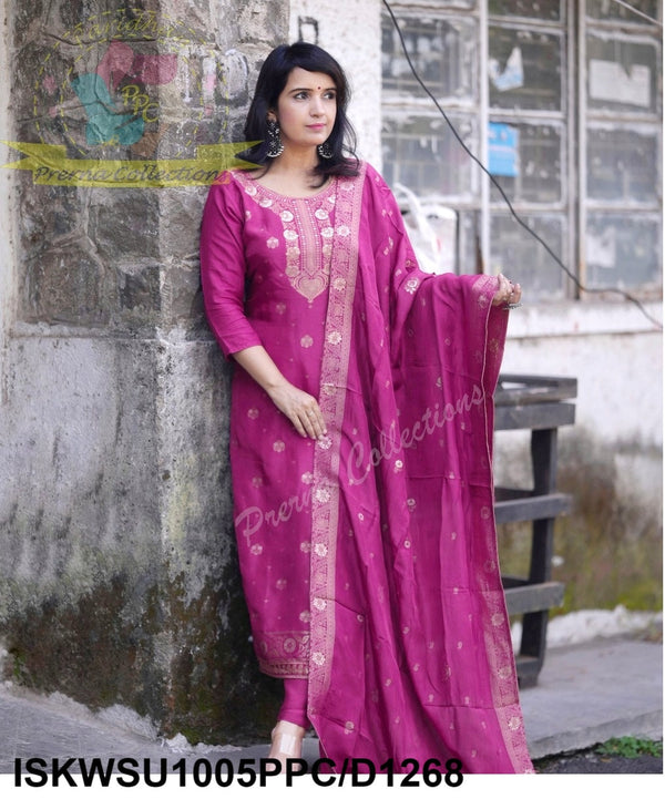 Banarasi Weaved Silk Kurti With Pant And Dupatta-ISKWSU1005PPC/D1834