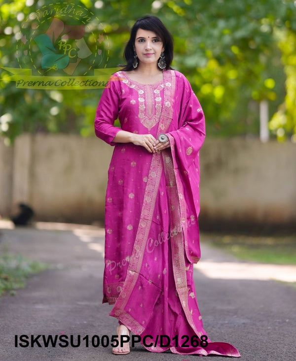 Banarasi Weaved Silk Kurti With Pant And Dupatta-ISKWSU1005PPC/D1834