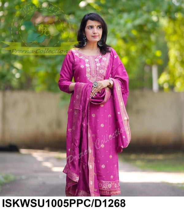 Banarasi Weaved Silk Kurti With Pant And Dupatta-ISKWSU1005PPC/D1834