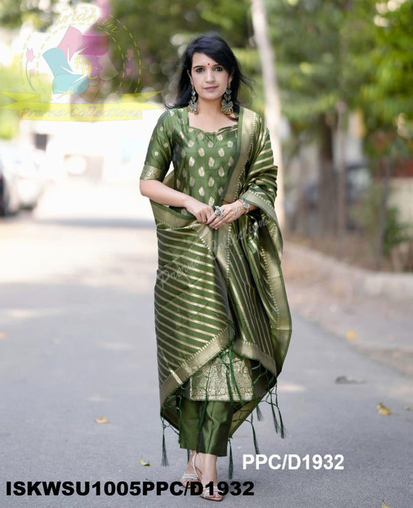 Banarasi Weaved Chanderi Silk Kurti With Pant And Banarasi Dupatta-ISKWSU1005PPC/D1932