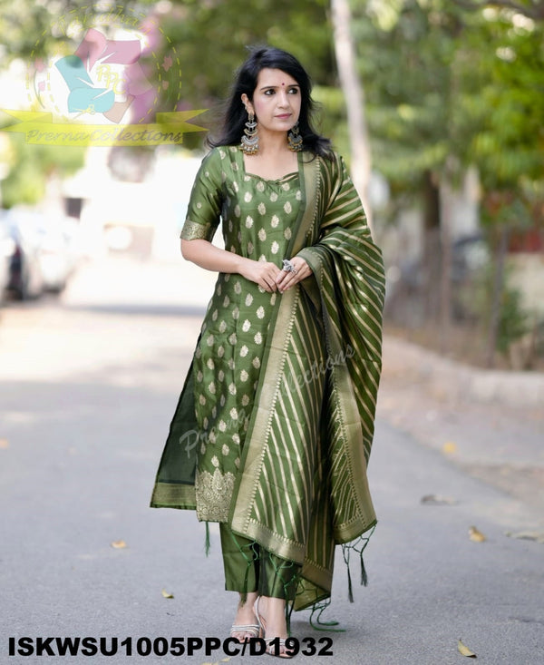 Banarasi Weaved Chanderi Silk Kurti With Pant And Banarasi Dupatta-ISKWSU1005PPC/D1932