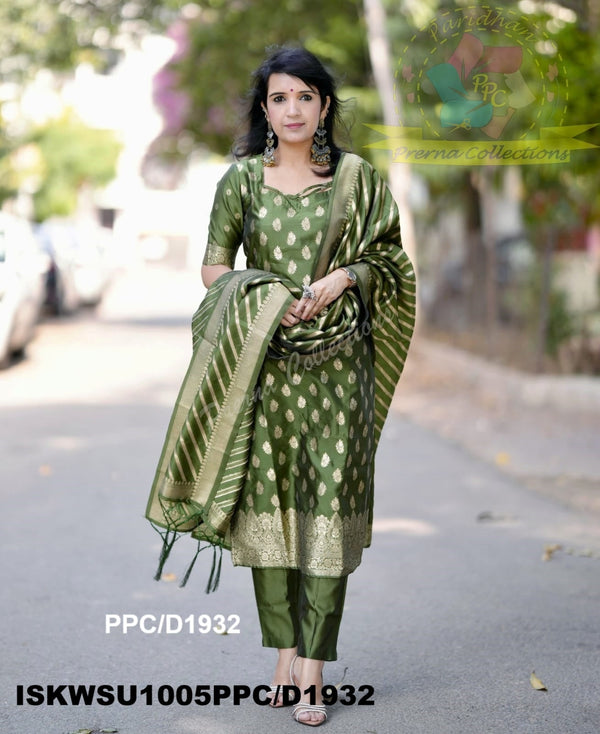 Banarasi Weaved Chanderi Silk Kurti With Pant And Banarasi Dupatta-ISKWSU1005PPC/D1932