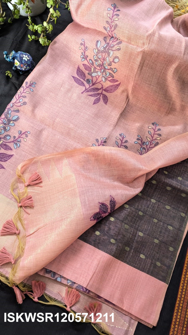 Chanderi Weaved Silk Saree With Contrast Blouse-ISKWSR120571211