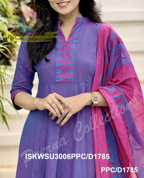 Handloom Cotton Anarkali Kurti With Pant And Maglagiri Cotton Dupatta-ISKWSU3006PPC/D1785