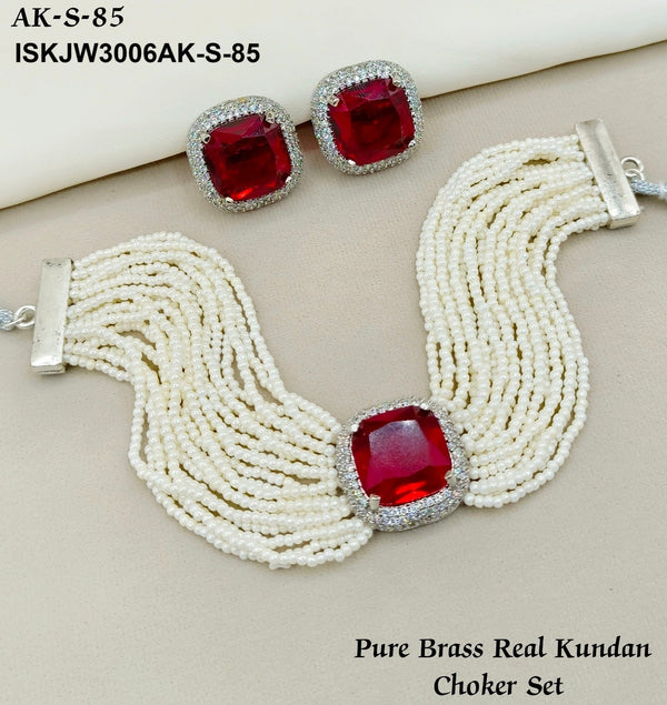 Pure Brass Real Kundan Choker Set-ISKJW3006AK-S-85