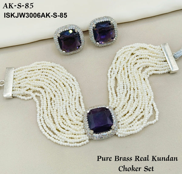 Pure Brass Real Kundan Choker Set-ISKJW3006AK-S-85