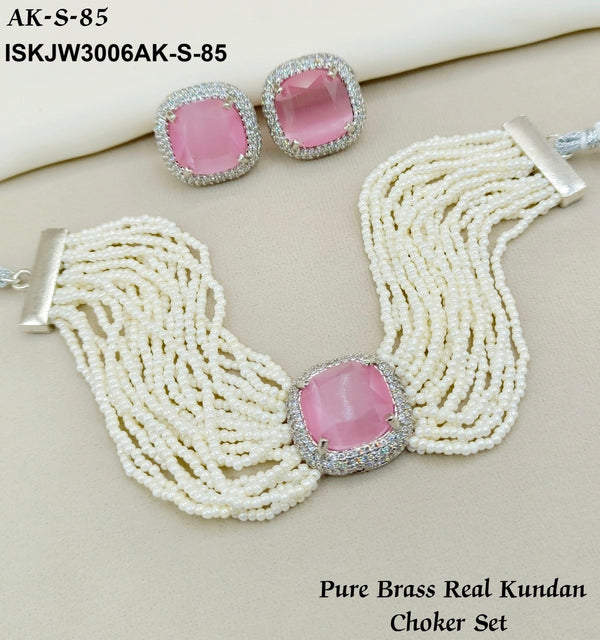 Pure Brass Real Kundan Choker Set-ISKJW3006AK-S-85