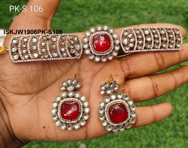 Kundan Necklace Set-ISKJW1906PK-S106