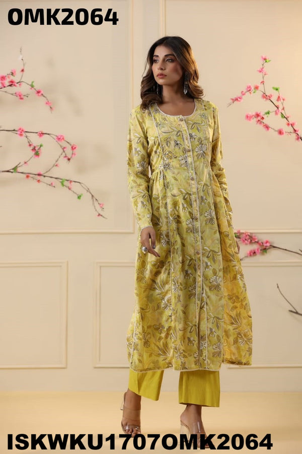 Floral Printed Malmal Front Slit Kurti With Palazzo-ISKWKU1707OMK2064