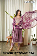 Embroidered Rayon Naira Cut Kurti With Pant And Chiffon Dupatta-ISKWSU1707OMK1354