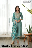 Embroidered Rayon Naira Cut Kurti With Pant And Chiffon Dupatta-ISKWSU1707OMK1354