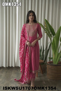 Embroidered Rayon Naira Cut Kurti With Pant And Chiffon Dupatta-ISKWSU1707OMK1354