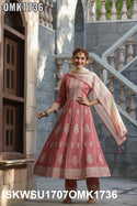 Embroidered Rayon Anarkali Kurti With Pant And Printed Dupatta-ISKWSU1707OMK1736