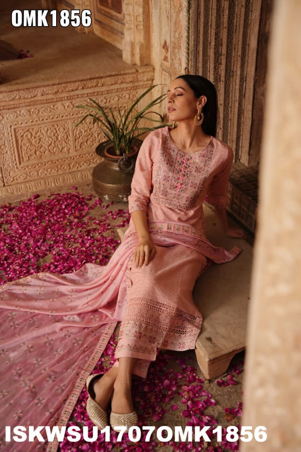 Embroidered Rayon Schiffli Kurti With Pant And Dupatta-ISKWSU1707OMK1856