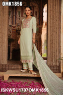Embroidered Rayon Schiffli Kurti With Pant And Dupatta-ISKWSU1707OMK1856