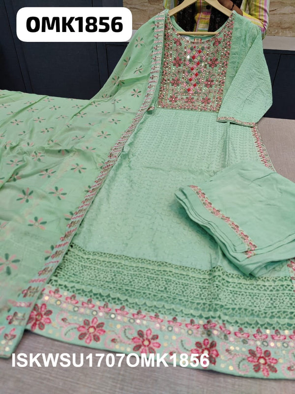 Embroidered Rayon Schiffli Kurti With Pant And Dupatta-ISKWSU1707OMK1856