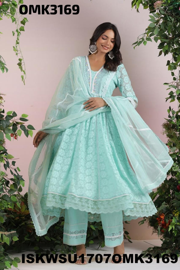 Net Schiffli Anarkali Kurti With Pant And Dupatta-ISKWSU1707OMK3169