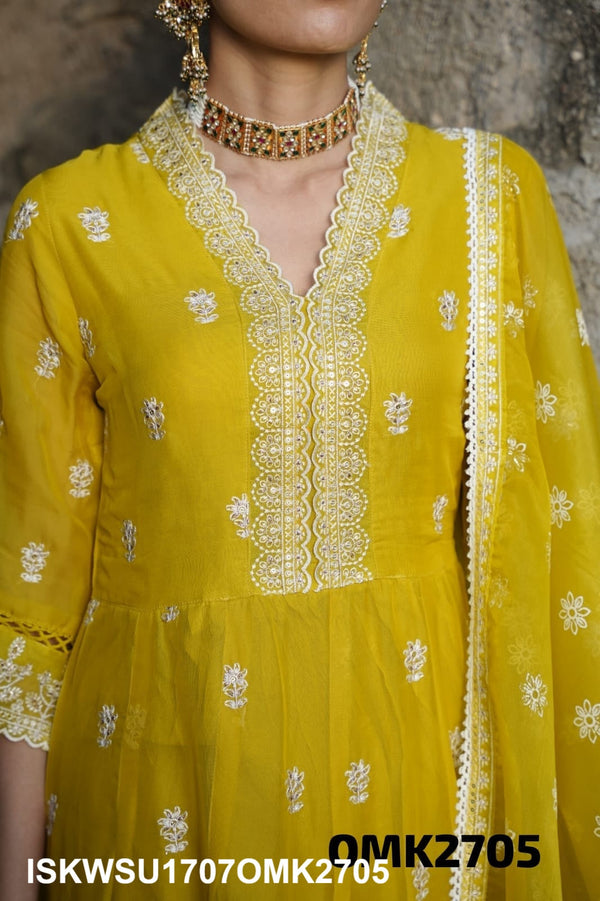 Embroidered Organza Anarkali Kurti With Pant And Dupatta-ISKWSU1707OMK2705