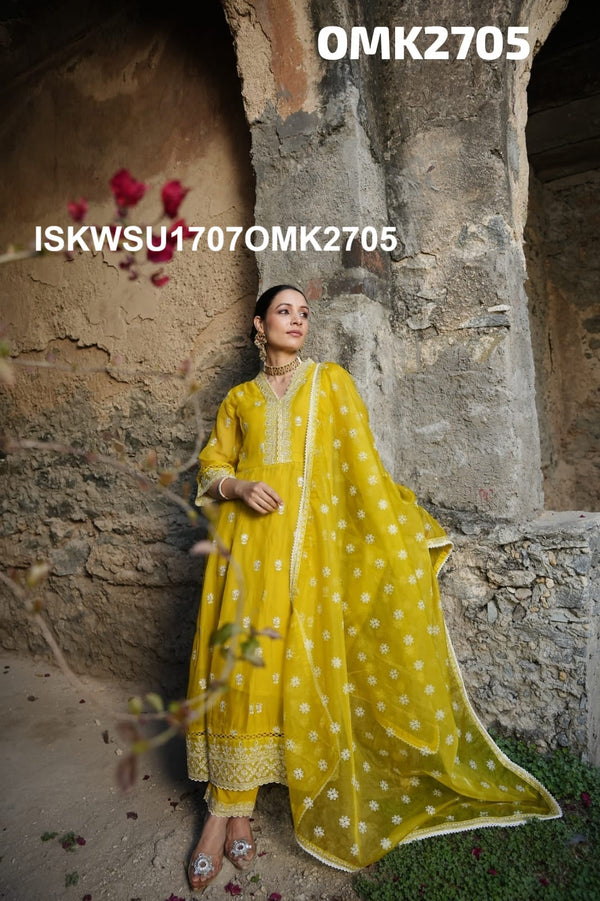 Embroidered Organza Anarkali Kurti With Pant And Dupatta-ISKWSU1707OMK2705