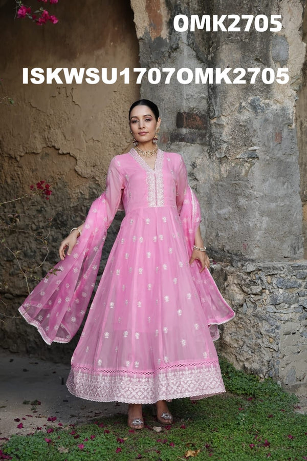 Embroidered Organza Anarkali Kurti With Pant And Dupatta-ISKWSU1707OMK2705