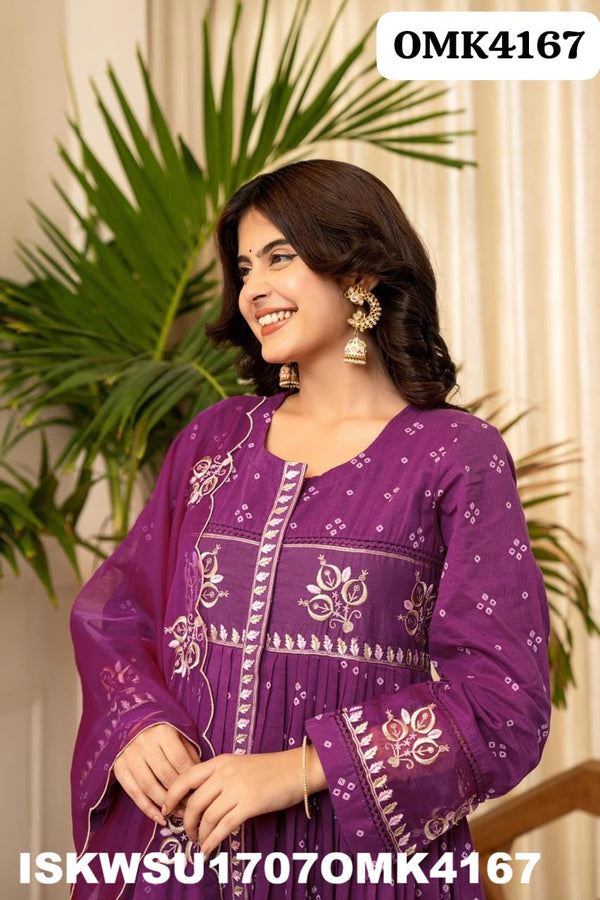 Digital Bandhani Printed Malmal Chanderi Kurti With Shantoon Pant And Organza Dupatta-ISKWSU1707OMK4167