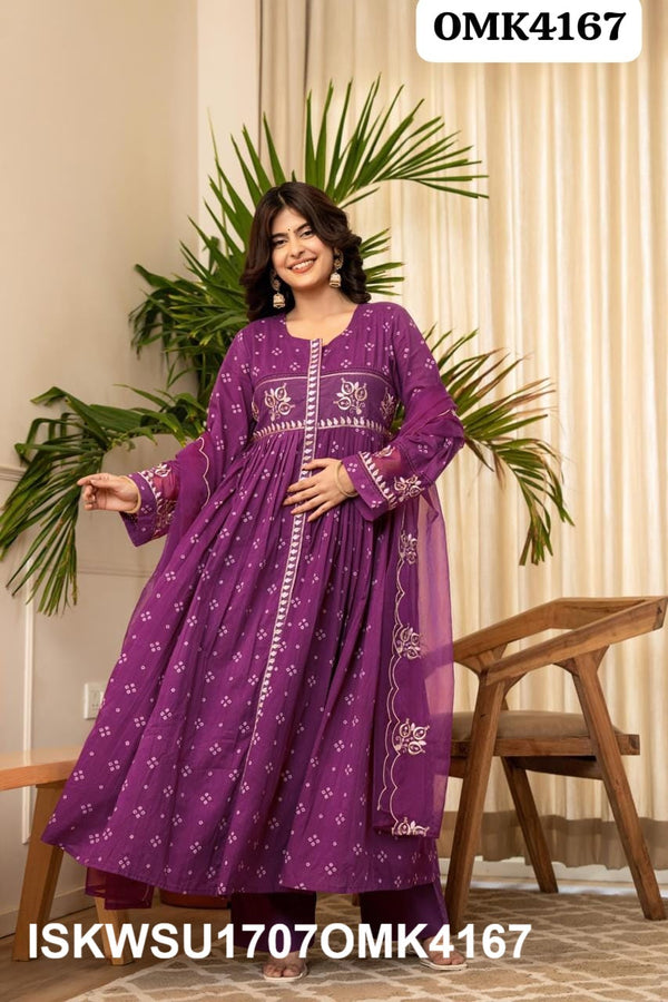 Digital Bandhani Printed Malmal Chanderi Kurti With Shantoon Pant And Organza Dupatta-ISKWSU1707OMK4167