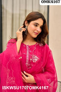 Digital Bandhani Printed Malmal Chanderi Kurti With Shantoon Pant And Organza Dupatta-ISKWSU1707OMK4167