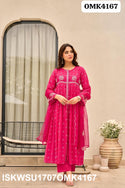 Digital Bandhani Printed Malmal Chanderi Kurti With Shantoon Pant And Organza Dupatta-ISKWSU1707OMK4167