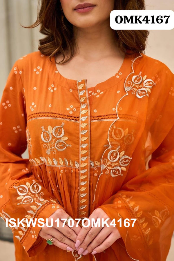 Digital Bandhani Printed Malmal Chanderi Kurti With Shantoon Pant And Organza Dupatta-ISKWSU1707OMK4167